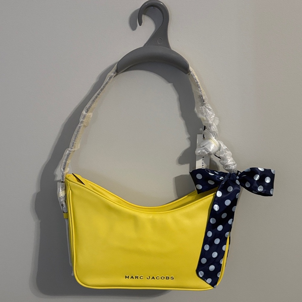 Marc Jacobs Vibrant Yellow Leather Shoulder Bag with Navy Bow